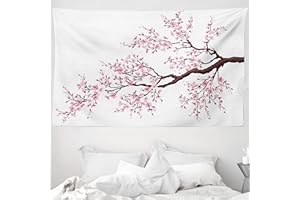 ABAKUHAUS Japonais Tapisserie, Fleurs Branch Sakura, Décoration Murale en Tissu pour la Chambre à Coucher Le Salon Le dortoir, 230 cm X 140 cm, Brun Foncé Rose