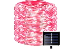 KINGCOO 100LED Ruban Lumineux Solaire Lampes de Corde, Étanche 12M Tube Bande Fil de Cuivre Extérieur Noël Guirlande Lumineuse Extérieur Intérieure pour Jardin Mariage Fête Chemin Arbre(Rouge)