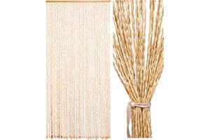 Ezcasch 90x195cm Bamboo Beaded Door Curtain - 52 Strands Beige Bead Curtain For Doorway- Retro Handmade Natural Wood Curtain Fly Screens For Doors