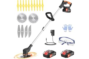 Wrneaoch 21V Coupe Bordure sans Fil avec Batterie 4 Types De Lames 16 Individuel Lame Bordure Pelouses Et Terres Agricoles, DIY Jardin, Soin du Pelouse (Vert)