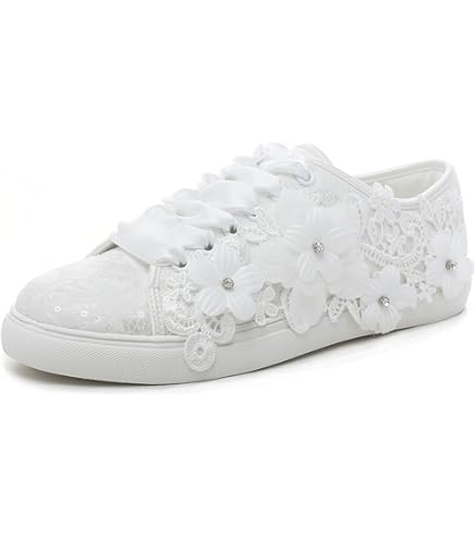 Basket Femme Blanche en Dentelle Confortable Chaussures Sportives Chic pour Été avec Plates et Toile Respirante (Blanc, Adulte, Femme, 36, Numérique, Système Taille Chaussures EU, Moyen