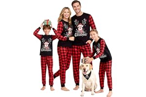 LUSLOVE Matching Christmas Pyjamas for Family - Xmas Pjs Set Soft Long Sleeve Nightwear Plaid Sleepwear for Women Men Kids Pets Couples