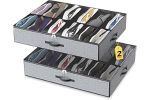 THE INVENTIONS EMPORIUM Organizador Zapatos - Zapatero Bajo Cama de Tela - Organizadores de Zapatos - Cajas para Zapato - Zapatero Tela - Organizador Zapato Armario o Debajo Cama - (2 Cajas/24 Compartimentos) - 74,5x60x15 cm