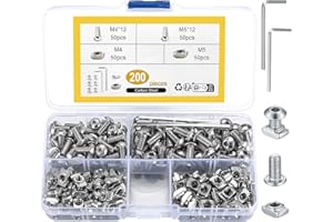 SIGULIKEJI 200 Pcs Juego de Tuercas en T M4 M5: 100 Pcs Tuercas de Ranura en T & 100 Pcs Tornillos para Tanura en T, Tuerca Deslizante de Corredera para Ranuras en T Perfil de Aluminio Series 2020