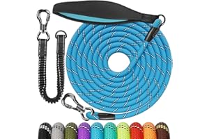 Aystkniet Smycz holownicza Bungee dla psów 3M 4.5M 5M 6M 9M 10M 12M 15M 20M 30M, absorbująca wstrząsy smycz dla psa z wyściełanym uchwytem odblaskowe nici zamykany hak dla średniego i dużego psa