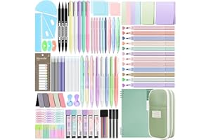 Focxoio 146PCS Aesthetic Stationery Supplies with Pen Case & Notebook,12 Pastel Highlighters,3 Erasable Pens,5 Multicolor Pen,5 Gel Pen,9 Mechanical Pencil Stationery Set for Students School Supplies