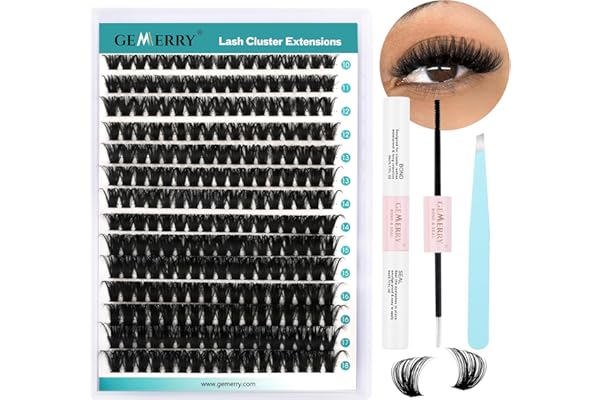 GEMERRY Extension Cils Kit Faux Cils 80D Extension de Cils Bouquet Cils individuel Natural D Curl 10-18mm avec Colle et Scellements Applicateur Pince DIY Kit Faux Cils(80D-D-10-18mm-Set)