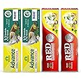 Jagat Devsutra Dr. Trusted Ayurvedic HERBAL Advanced Toothpaste & Red Toothpaste for Teeth Whitening - 100% Natural Formula, No Fluoride & Artificial Colors (2 Pack Each) (125g x 4)
