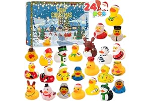 LATERN Calendario de Adviento 2025, Cuenta Regresiva Navideña de 24 Días con 24 Patitos de Goma Divertidos Juguetes de Baño Duckie para Navidad Decoración Favor de Fiesta Regalos (32 x 22cm)