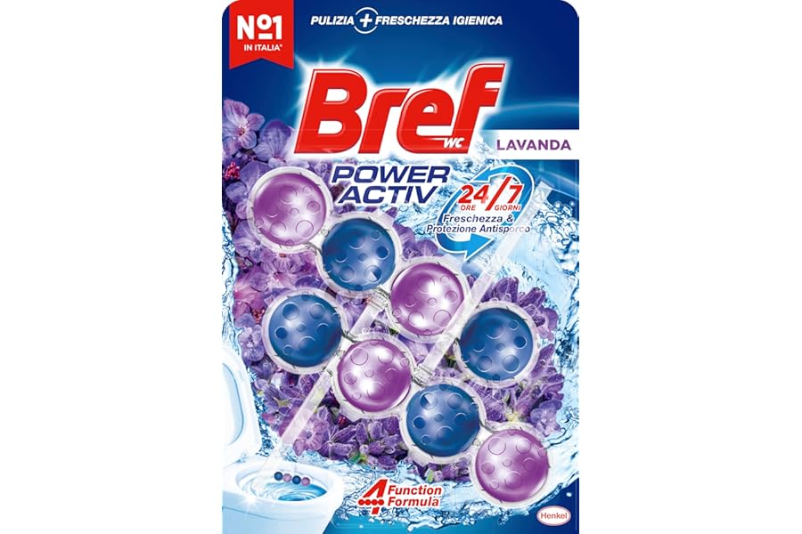 Bref WC Power Activ Lavender, Perfumer Cleaner in Sanitizing Tablets Bathroom, Clean, Fresh, 1 Pack of 2