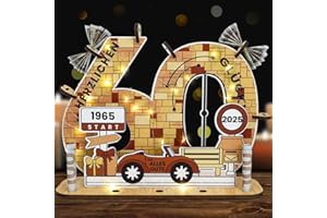 Belillpipi 2025 Holzfarbe Originelle 60 Geburtstag Deko Geburtstag Holz mit LED, Frauen & Männer Geburtstag Pixel Retro Holz-Schild Gästebuch für Geschenke, Partys, Geburtstage, Jubiläum