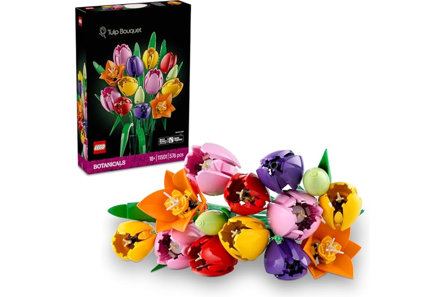 LEGO Botanicals 11501 Tulip Bouquet - Set of Fake Flowers to Build for Adults - 14 Artificial Tulips in 5 Colours - Valentine's Home Decoration - Gift for Her, Him, Woman or Man - 11501