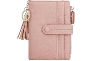 HKCLUF Portafoglio Piccolo da Donna, Porta Carte Blocco RFID Portamonete Pelle con Nappa Portafogli Cerniera Molti Scomparti(B04-Rosa)