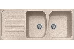 Plados Lavello in quarzo da cucina incasso HR1162 due vasche più scolapiatti - Avena