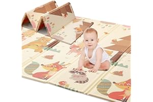 KONTARBOOR Tapis de Jeu pour Enfant Bebe 180 x150 x1cm Tapis de Sol XXL en Mousse Epais Pliable Reversible - 2 Design - Tapis d'éveil pour Bébé - Tapis de Sol Bebe Favorisant Le Développement Sensoriel -