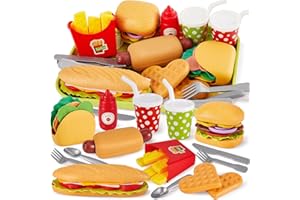 BUYGER Dinette Enfant Jouet avec Hamburger Plateau Frites Hot Dogs, Jeux de Imitation pour Garcon Fille, Cadeau Éducatif 3 4 5 Ans