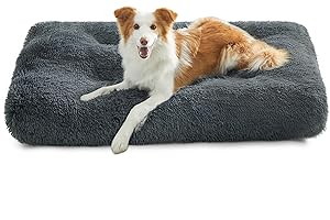Feandrea Hundebett, Hundekissen, Flauschige Hundematte, Langer Plüsch, 110 x 73 cm, weiche Polsterung, maschinenwaschbar, Hundekorb, multifunktional, tragbar, dunkelgrau PGW203G02