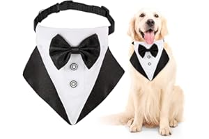 N\O Guanyj Bandana de Esmoquin Formal y Boda para Perros - Collar con Diseños de Pajarita y Corbata con Anillo en D - Para Perros Grandes y Sobredimensionados