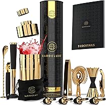 Kit Barman BarDeluxe Da 12 Pezzi - Shaker Cocktail 750ml, Set Professionale Per Cocktail, Con Confezione Regalo Nero