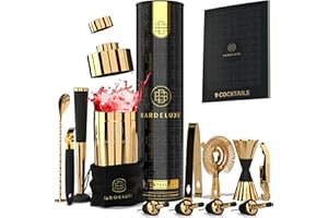 BarDeluxe® Kit Barman da 12 Pezzi, Kit Barman Completo | Shaker Cocktail da 750 ml | Set Cocktail Professionale, Kit Cocktail, Set Barman | Cocktail Set, Include Elegante Confezione Regalo(Oro)