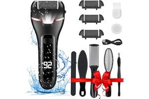 Electric Foot File, Wetisedg® Rechargeable Callus Remover for Feet, Hard Skin Remover, Pedicure kit with 3 Rollers LED Light, Foot Care Kit (Deep Dark Black)