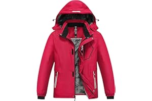 MoFiz Veste de Ski Garçon Hiver Chaud Manteau de Neige Imperméable de Montagne en Polaire Coupe-Vent Enfants Blouson avec Capuche Amovible 6-16 Ans
