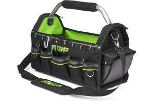 AWP 18" Pro Tool Tote | Water Resistant Tool Bag with Rotating Handle, Removable Shoulder Strap and 15 Tool Storage Pockets