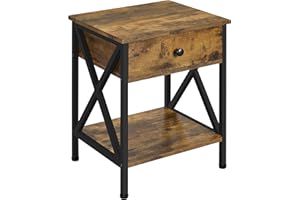 Yaheetech Bedside Table, Sofa Side Table with Drawer, Bedside Cabinet with Storage Shelf, Rustic Nightstand with Metal Frame for Living Room/Bedroom/Small Space, Rustic Brown, 40 x 45 x 55.5 cm
