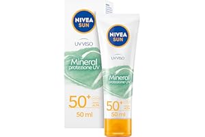 NIVEA SUN Crema UV Viso Mineral FP50+ in Tubetto da 50 ml, Crema Solare viso 50+ Vegana, Protezione solare viso con filtri UV 100% minerali, Crema viso con aloe vera organica e antiossidanti