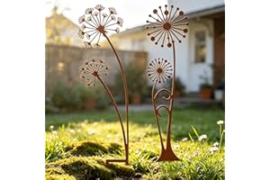 Crunier Rost Gartenstecker Metall Set, Gartenstecker Pusteblume Deko, Frühlings Blumenstecker, Gartendeko Für Draußen Wetterfest zur Dekoration von Gärten, Terrassen, Höfen, Parks, Ästen