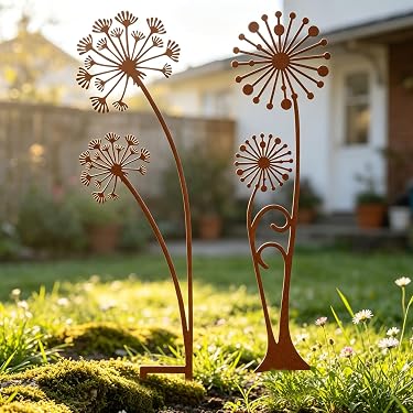 10 Stück Rost-Gartenstecker Blumen – Wetterfeste Gartendeko Für Outdoor, Terrasse & Balkon
