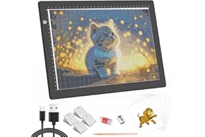 HIUKCOLED A4 Light Box for Artists & Kids - Stepless Dimmable LED Light Pad with 4 Clips, Ultra-Thin 0.2" USB Drawing Board for Diamond Painting, Sketching, Animation, Tattoo Transfer, X-Ray Viewing
