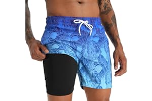 iCKER Swim Shorts Men Swim Trunks 2 in 1 Compression Liner Quick Dry Swimming Board Beach Shorts