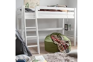 ‎HOPPEKIDS Hoppekids ECO Luxury Mittelhochbett 90x200 cm, schräge Leiter, Weiß