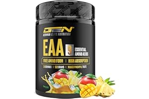 GEN GERMAN ELITE NUTRITION Poudre d’EAA 532 g (38 portions) - Les 9 acides aminés essentiels incl. histidine & BCAA - Formule Human Code -Végan - Très bonne solubilité - Boisson d’acides aminés rafraîchissante (Mango Pineapple)