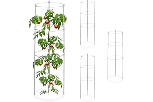 Relaxdays Rankhilfe 4er Set, Metall & Kunststoff, 60 cm hoch, 3 verstellbare Ringe, Rankstütze Kletterpflanzen, grau