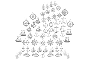 SUNNYCLUE 1 Scatola 60 Pezzi 15 Stili Ciondoli Ancora In Lega Stile Tibetano Timone Nave Piatto Rotondo Barca Veicolo Forma Ruota Ocean Sailing Tema Pendenti per Fare Forniture Artigianali