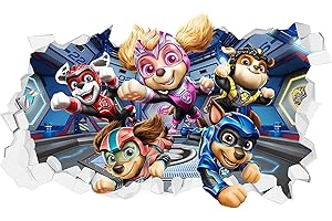 GRENRIC 3D PAW Wallpaper Patrol Wall Decals Sticker for Kids Bedroom,Kids Baby Nursery Wall Decoration,Cartoon Poster Sticker Decor
