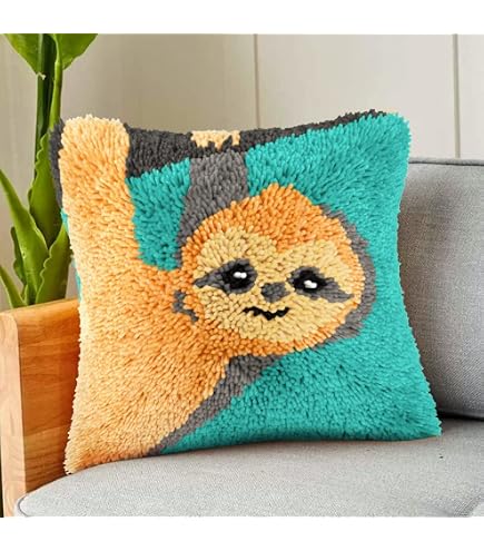 Kit Tapis Crochet à Loquet DIY – Yeux Bleus 60x42cm, Fil Prédécoupé, Crochet Inclus, Idéal Débutants & Enfants