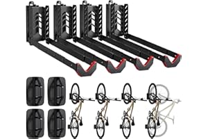 monTEK Swivel Bike Wall Mount, No Lifting Bike Storage Rack, Bike Hanger for Garage, Foldable Bike Wall Rack for Space-Saving Garage Storage, Easy to Load and Unload, Holds Up to 35kg, 4 Pack