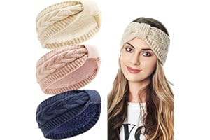 LIHELEI Stirnband Damen Winter, Gestrickte Haarreifen für Frauen Mädchen, Verdicken Stirnbänder Ohrenwärmer für Outdoor Sport, Skifahren, Laufen, Workout -Marine,Rosa,Weiß