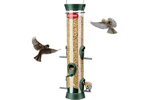 Kingsyard 6 Ports Tube Bird Feeder for Outdoors Hanging, Removable Base and Perch, Easy to Clean & Refill, Premium Hard Plastic, Attracting for Finches Cardinals Bluebirds (Green)