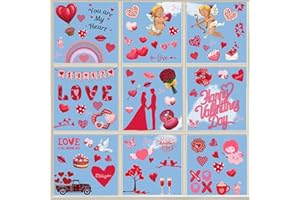 Adisno 9 Sheets 131PCS Valentine's Day Window Clings Decorations, Valentine's Day Window Stickers, Hearts-Shape Removable Window Sticker Decals for Home Party Wedding Anniversary Decorations
