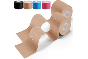 HONYAO® Bandes de Kinésiologie 2 Pièces, Strap Sport (5m×5cm), Tape Kinesiologie pour l'épaule, le genou, la nuque et les muscles, adaptées à la peau, élastiques et imperméables - Beige