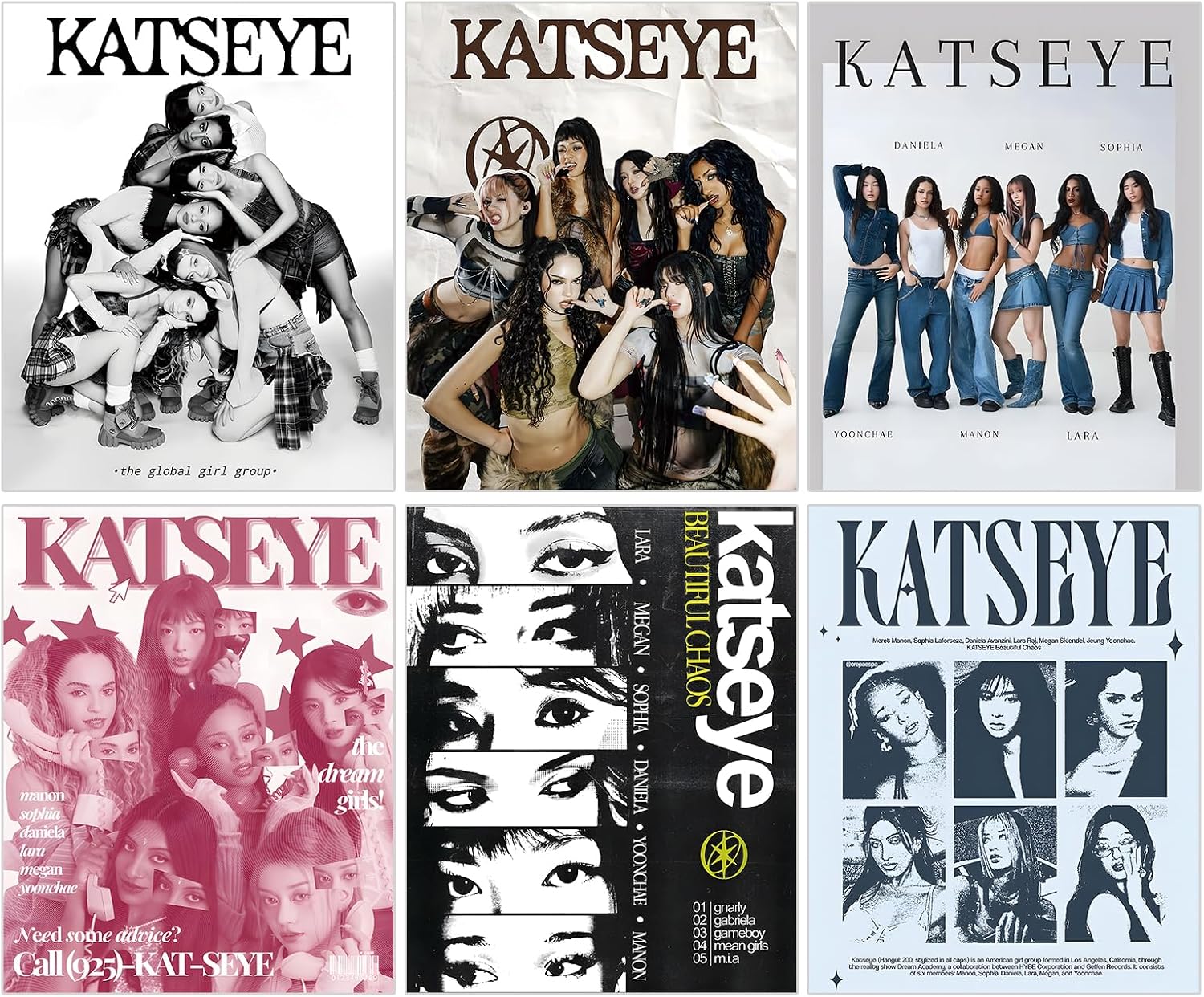 DAVBNM A Set Of 6 Katseye Poster Music Girl Group Poster Aesthetic Print Decor Wall Art Canvas Wall Art Decor for Bedroom 20 x 25 cm