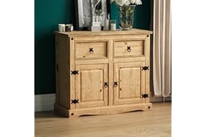 Vida Designs Sideboard, 2 Door 2 Drawer, Solid Waxed Pine Wood Natural, Traditional, Rustic, 76 x 86 x 40