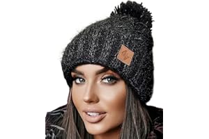 4sold Mens Womens Beanie Warm Winter Cable Knitted Bobble Hat Plain Ski Pom Wooly Cap Full Cosy Fleece Liner