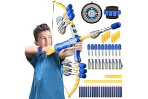 Doloowee Arc et flèche en Mousse à Impact, Set de tir à l'arc Tire sur 120 Pieds, 1 Arc 10 flèches avec 20 balles, Jouer à l'intérieur et à l'extérieur pour garçons Filles Jouets