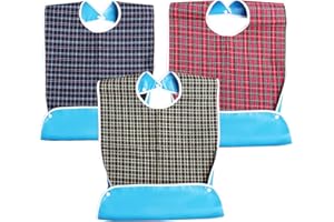 kuou Adult Bibs, Adult The Eldly Bib Adult Washable Dining Bibs for Elderly （3 Pack,Red,Green,Blue）