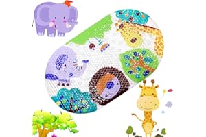 Topsky Non-slip Bath Mat, Kids Mat Shower Mat with Suction Cups Bright Cartoon Printed for Bathtub Children Mat, 39 x 69cm (Colorful Zoo)